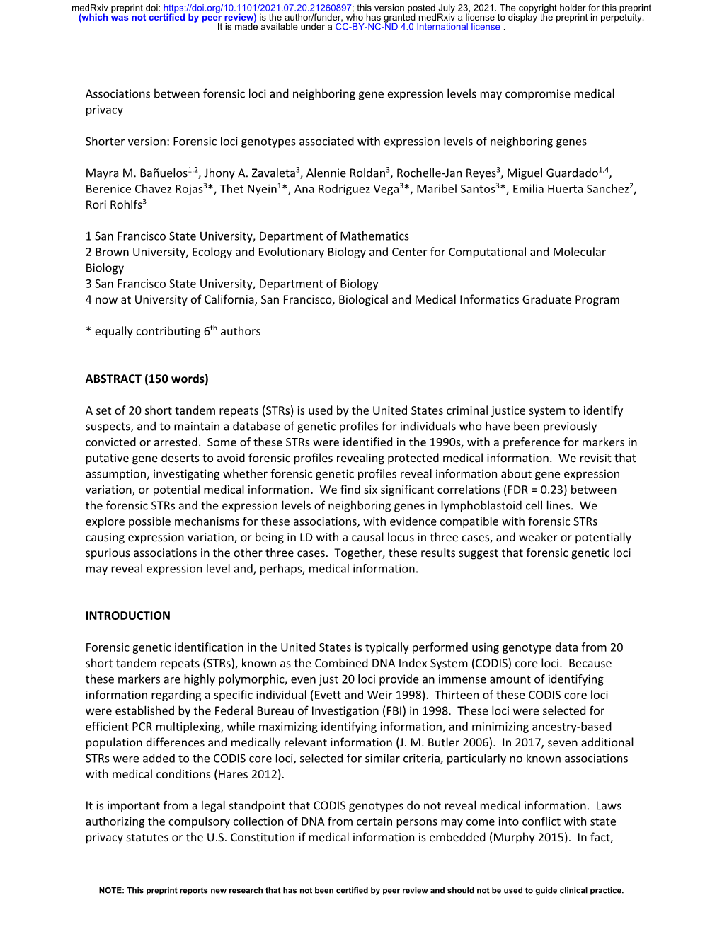 Associations Between Forensic Loci and Neighboring Gene Expression Levels May Compromise Medical Privacy