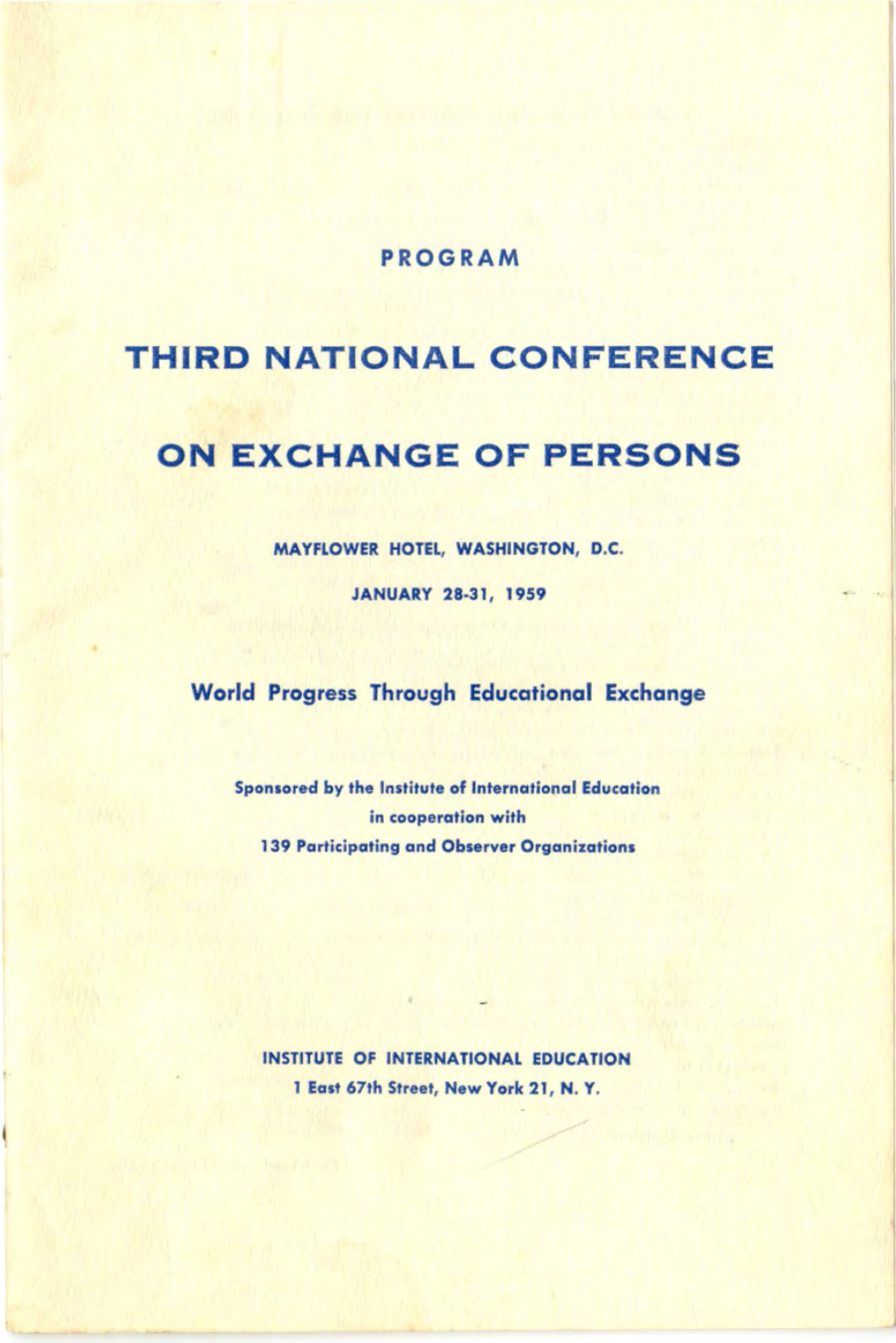 Program Third National Conference on Exchange of Persons, Ene. 1959