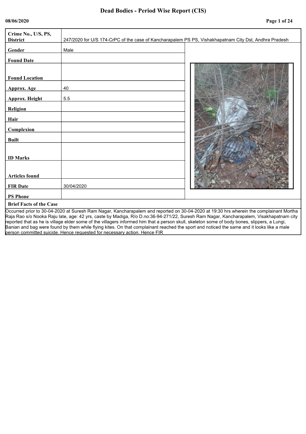 Dead Bodies - Period Wise Report (CIS) 08/06/2020 Page 1 of 24