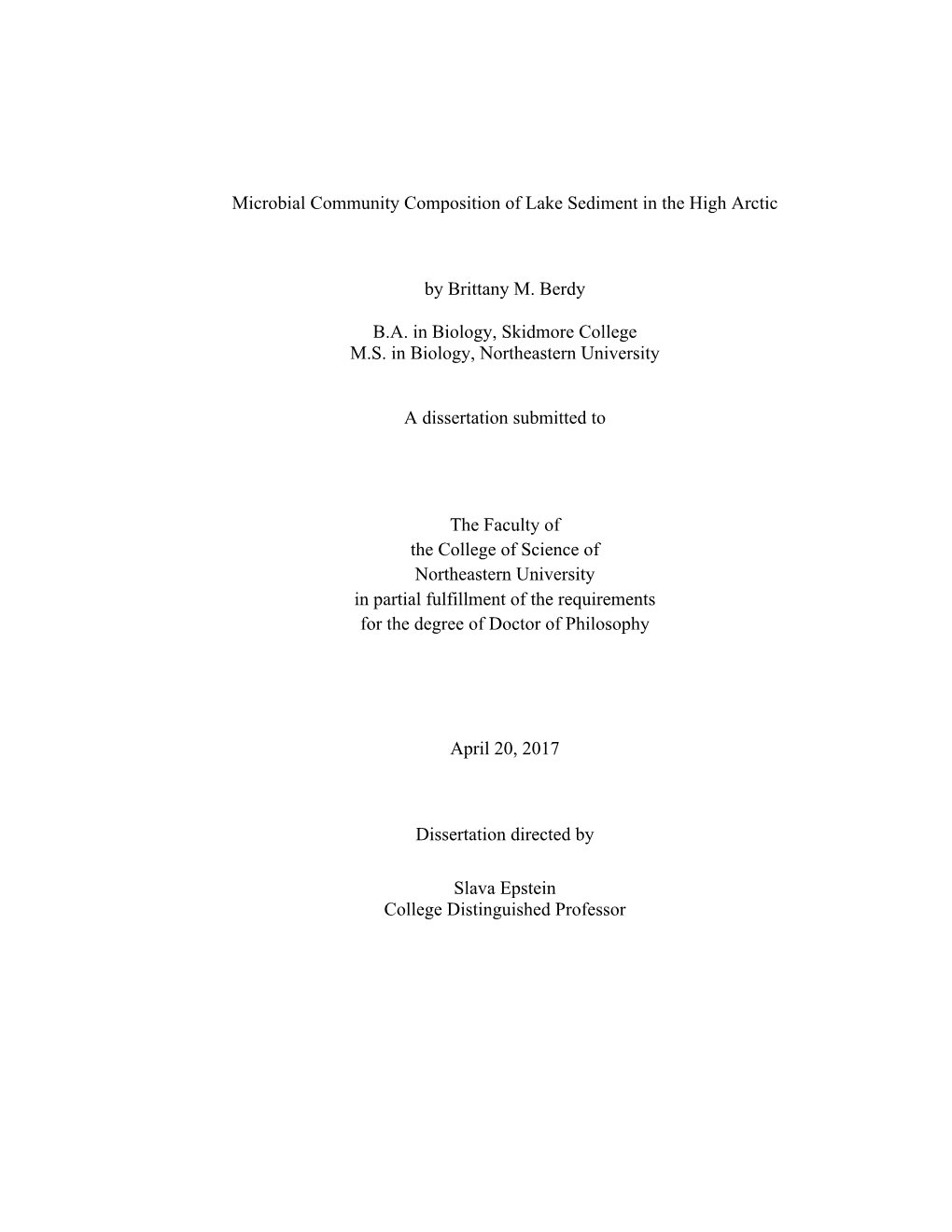 Microbial Community Composition of Lake Sediment in the High Arctic