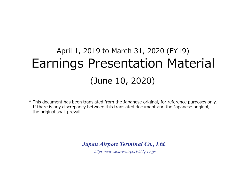 FY19) Earnings Presentation Material (June 10, 2020