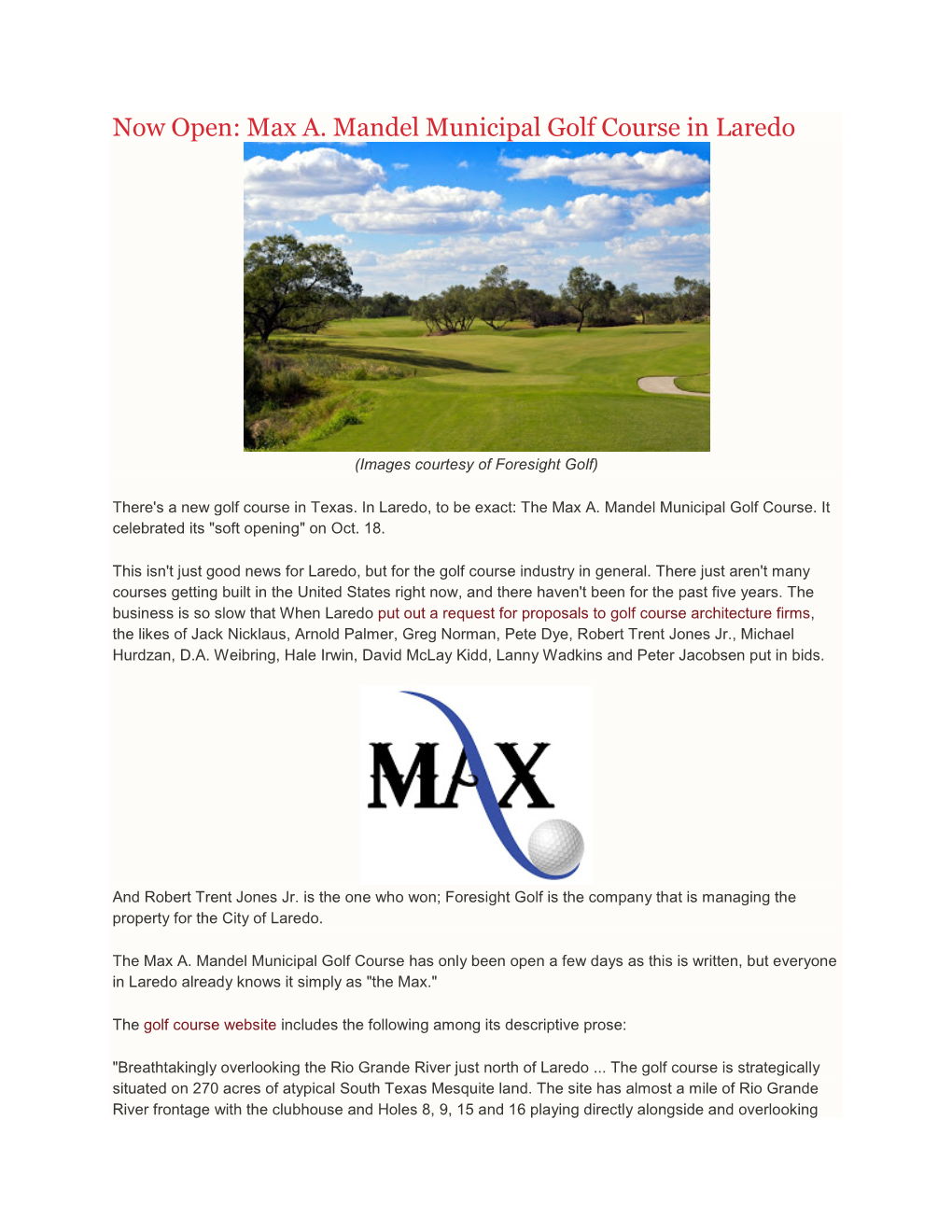 Max A. Mandel Municipal Golf Course in Laredo