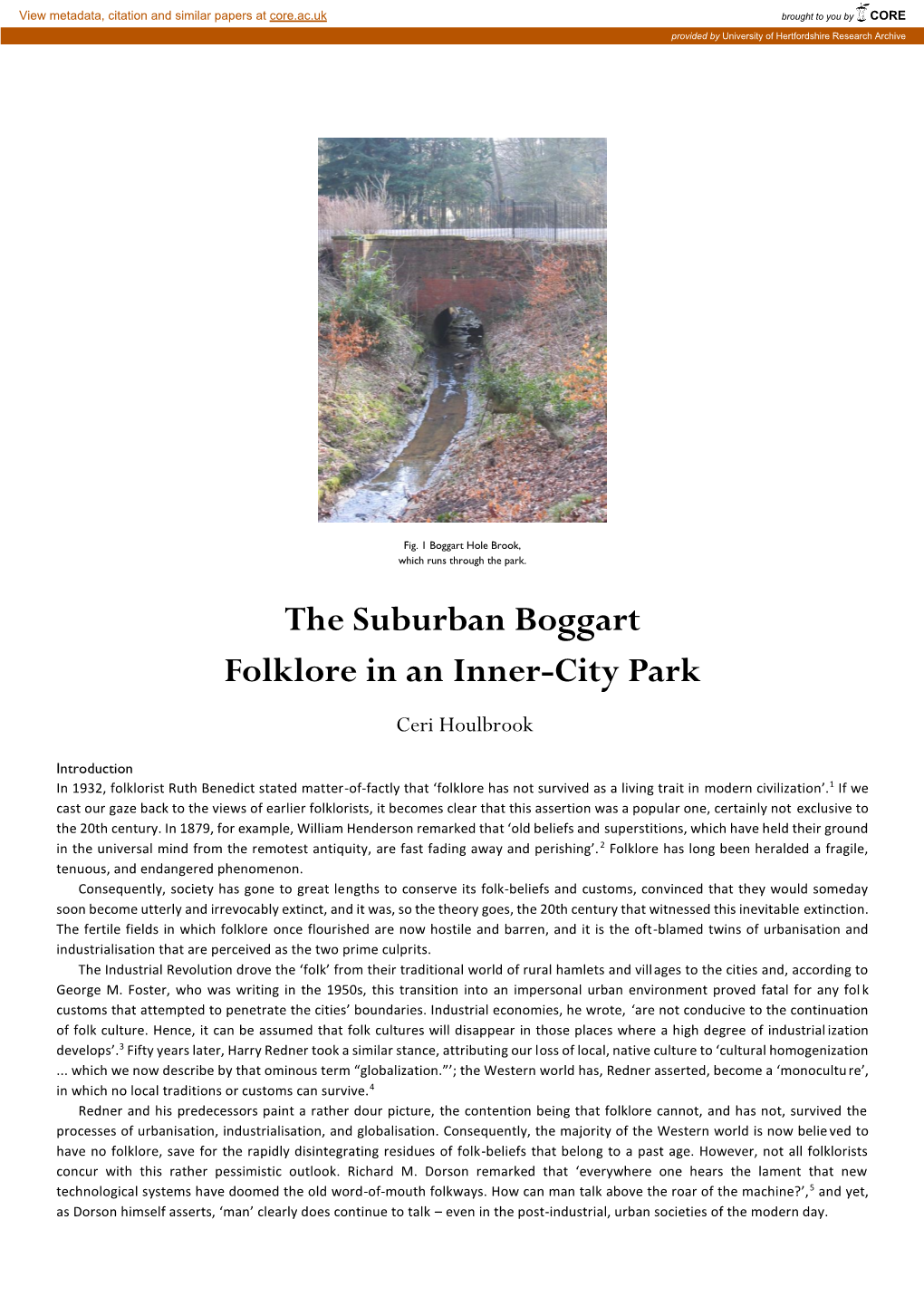 The Suburban Boggart Folklore in an Inner-City Park Ceri Houlbrook