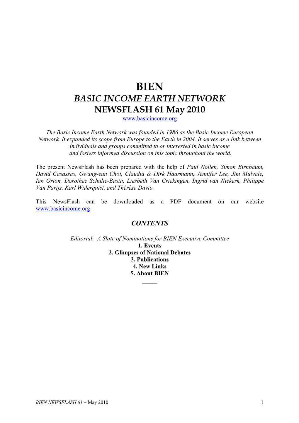 BASIC INCOME EARTH NETWORK NEWSFLASH 61 May 2010