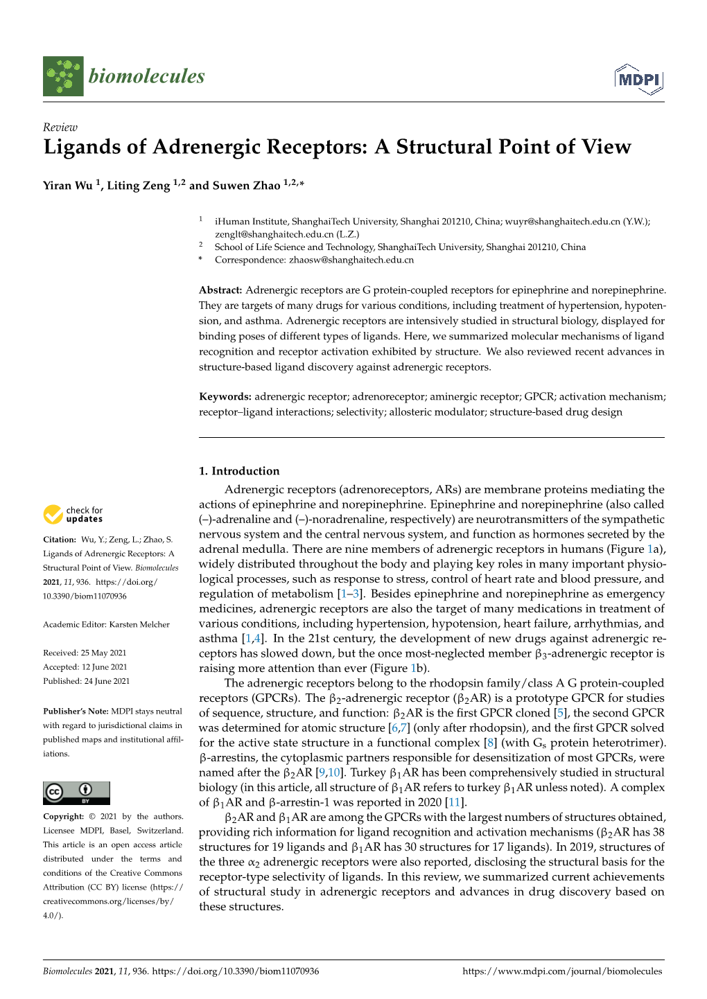 Ligands of Adrenergic Receptors: a Structural Point of View