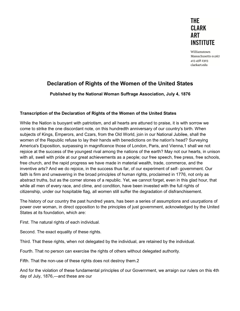 Declaration of Rights of the Women of the United States