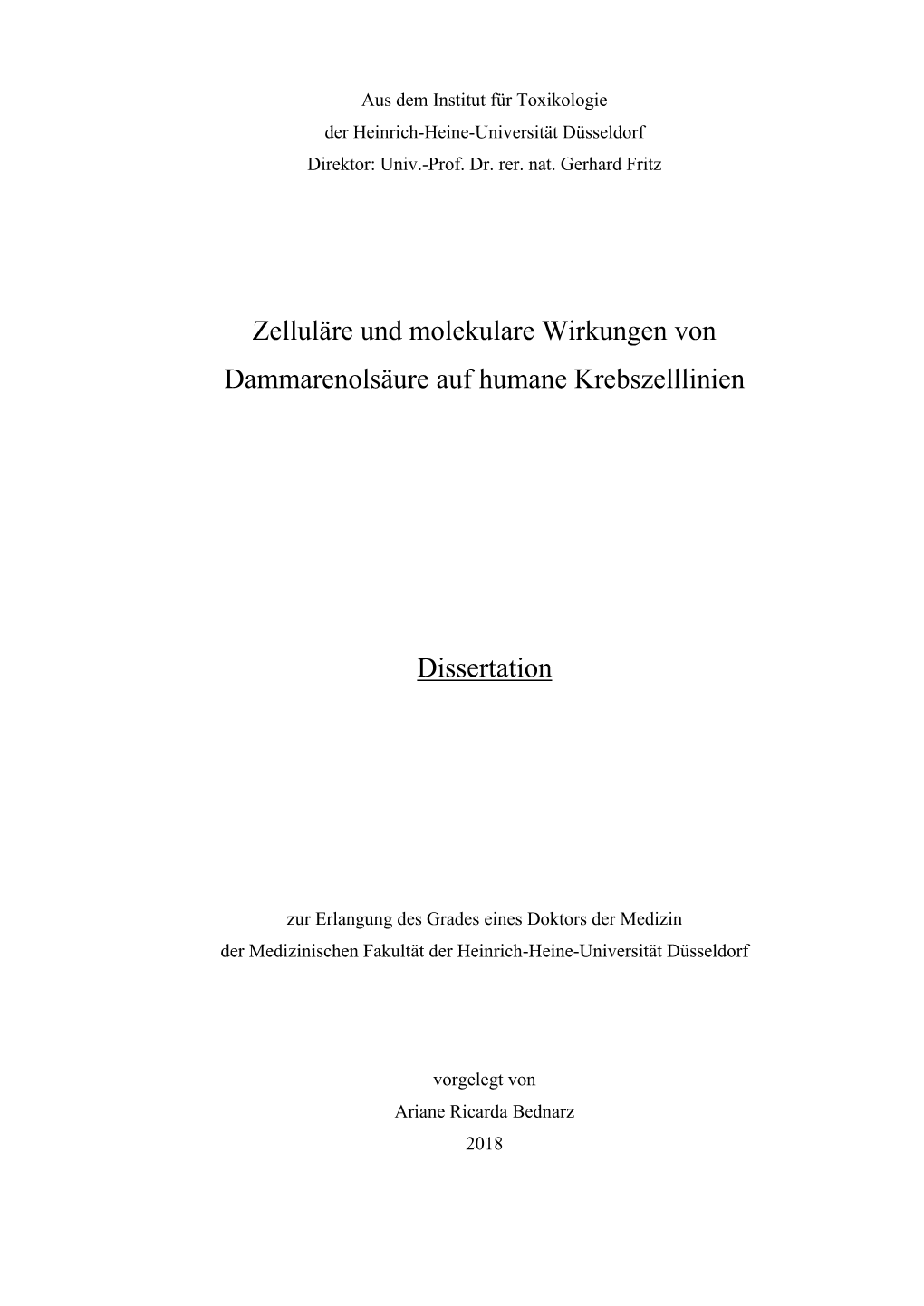 Zelluläre Und Molekulare Wirkungen Von Dammarenolsäure Auf Humane Krebszelllinien