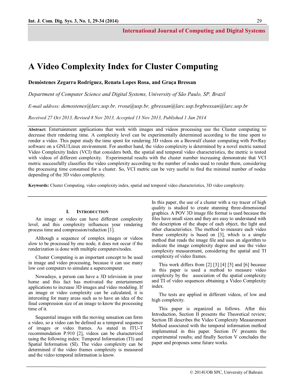 A Video Complexity Index for Cluster Computing