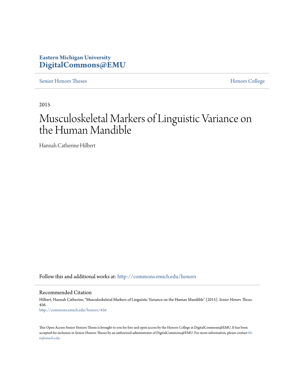 Musculoskeletal Markers of Linguistic Variance on the Human Mandible Hannah Catherine Hilbert