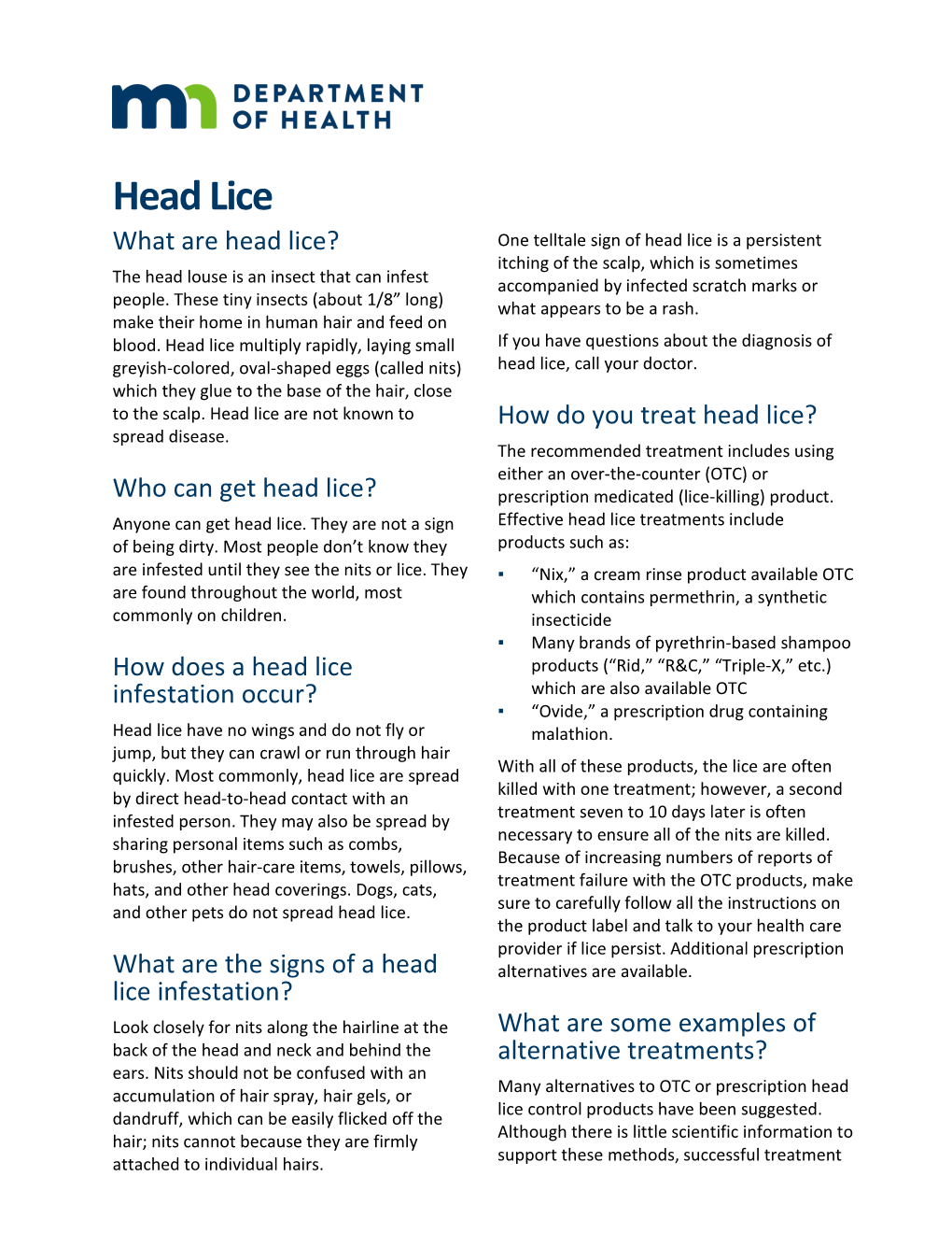 Head Lice Fact Sheet (PDF)