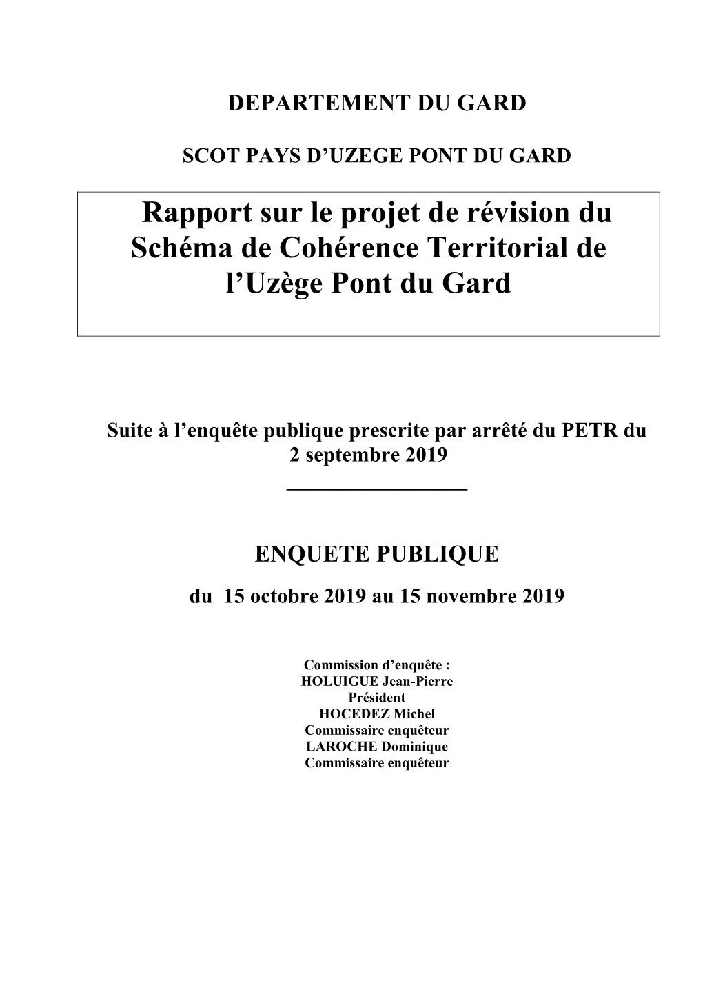 Rapport Sur Le Projet De Révision Du Schéma De Cohérence Territorial De L’Uzège Pont Du Gard