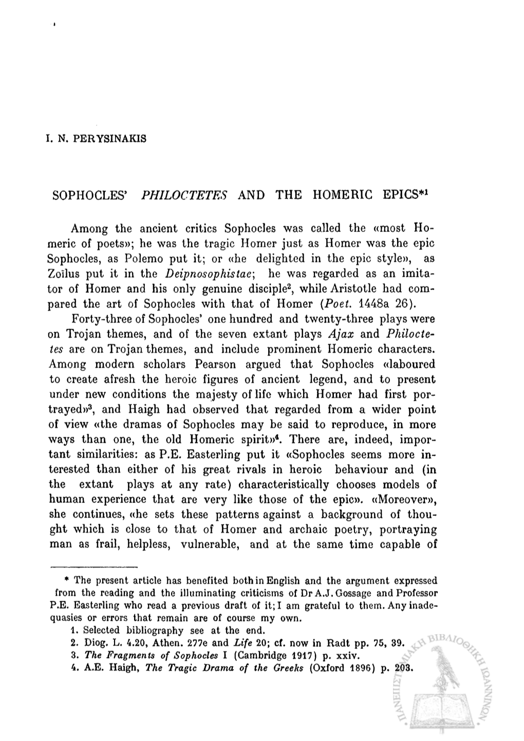 SOPHOCLES5 PHILOCTETES and the HOMERIC EPICS*1 Among