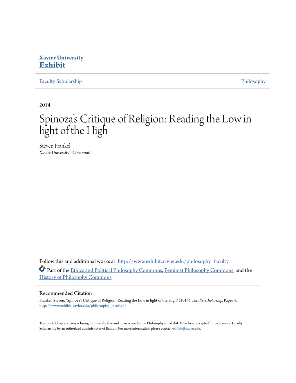 Spinoza's Critique of Religion: Reading the Low in Light of the High