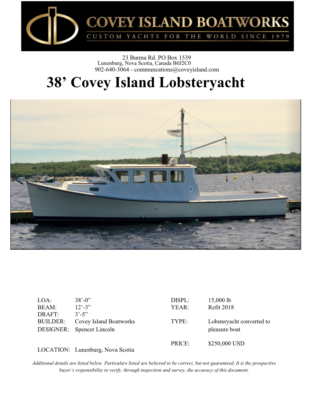 38' Covey Island Lobsteryacht