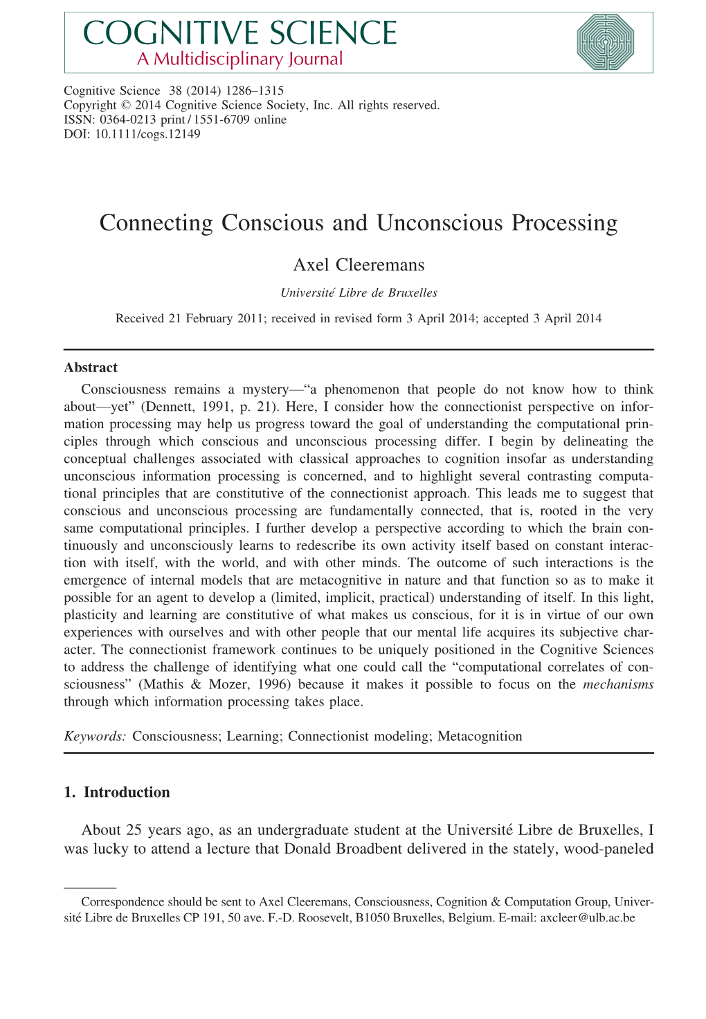 Connecting Conscious and Unconscious Processing