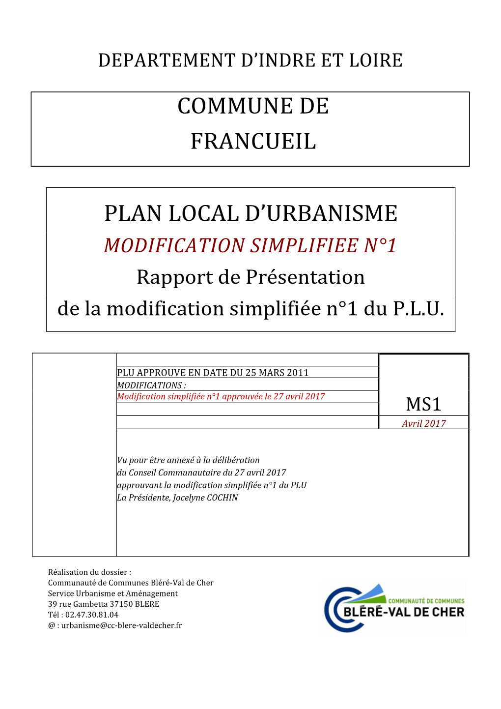 Commune De Francueil Plan Local D'urbanisme