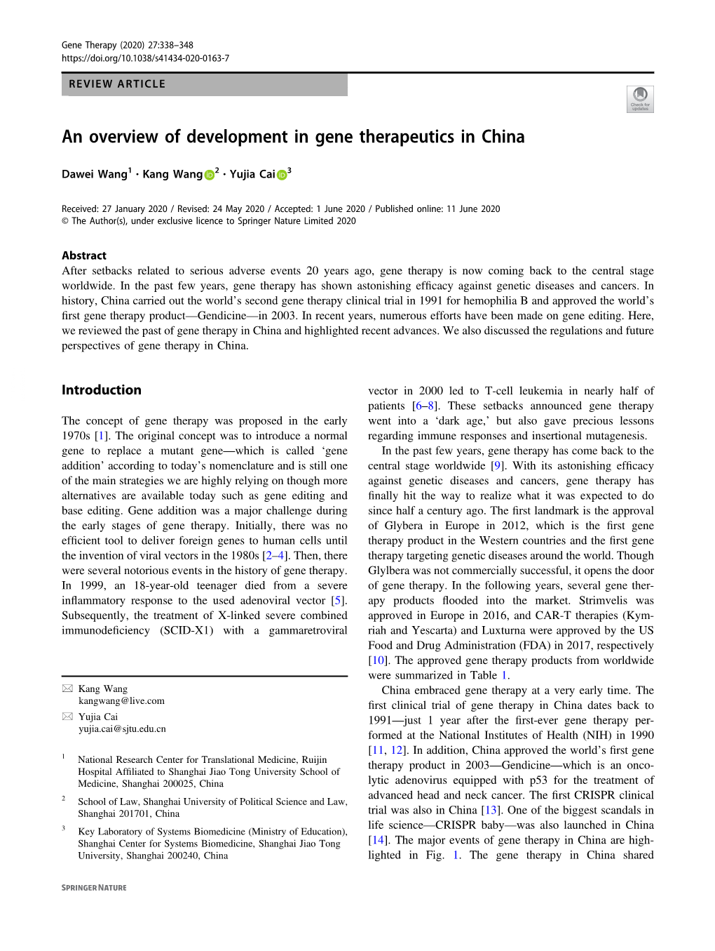 An Overview of Development in Gene Therapeutics in China