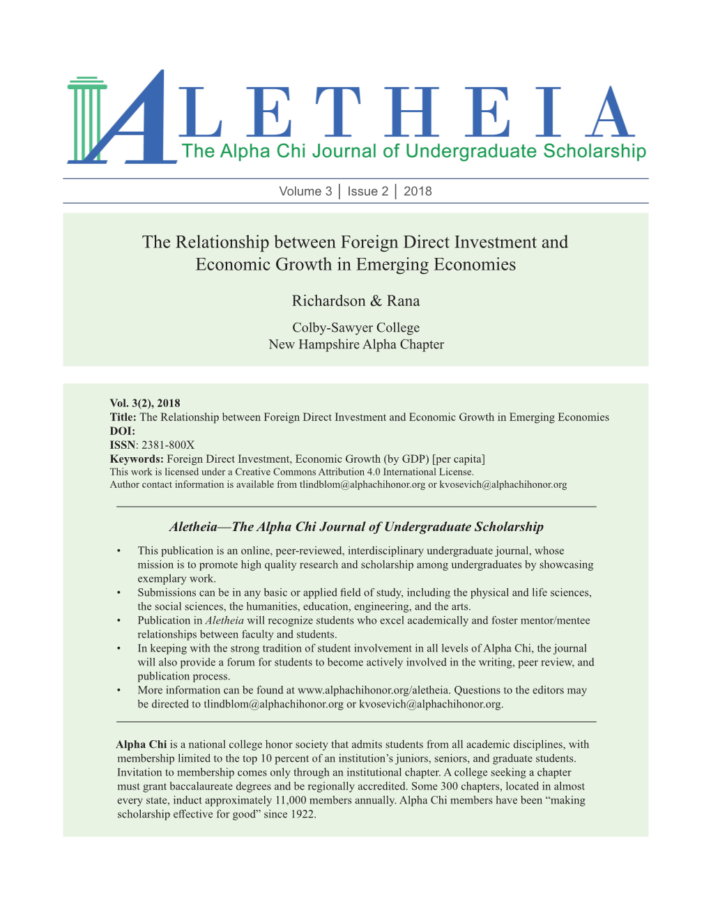 The Relationship Between Foreign Direct Investment and Economic Growth in Emerging Economies