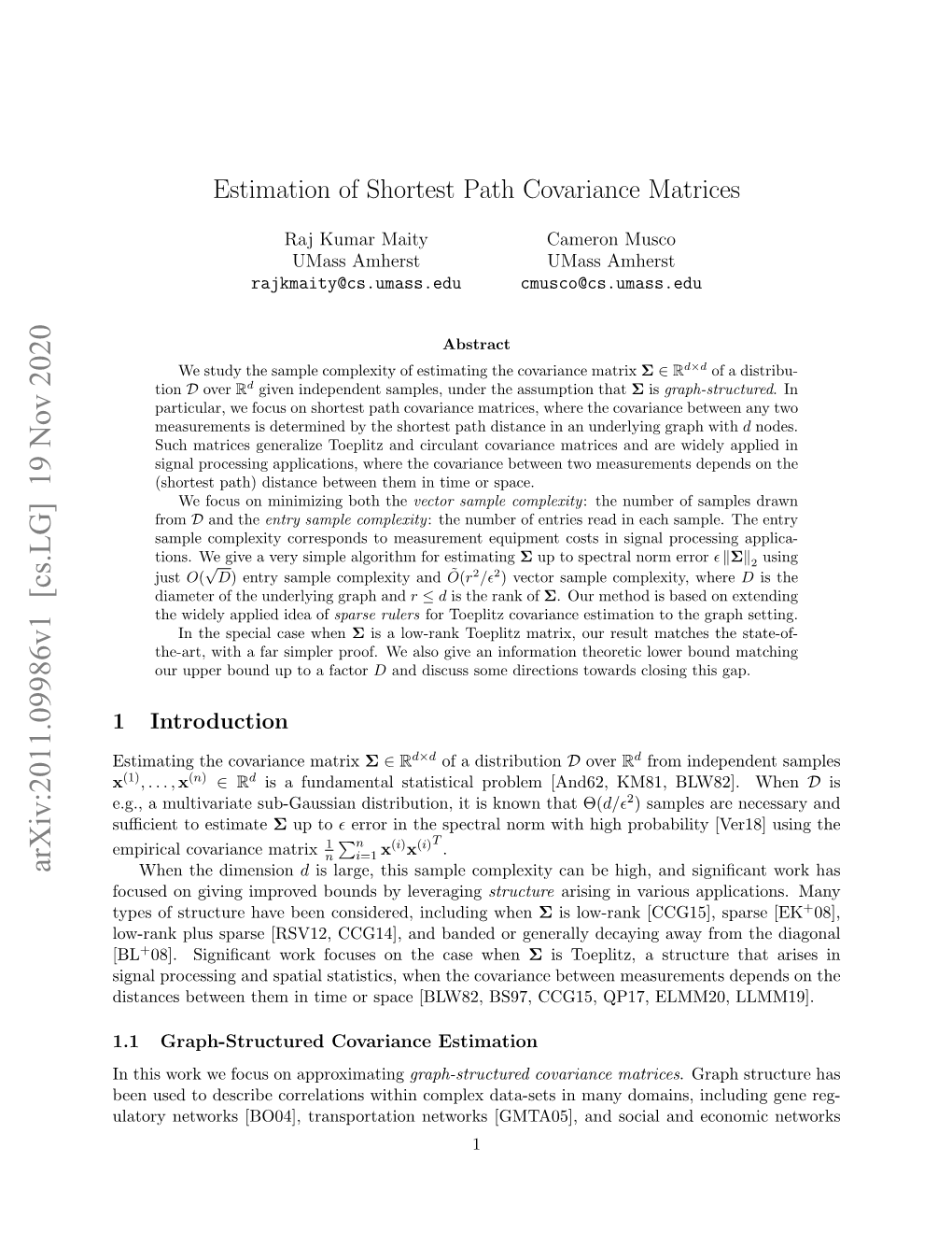 Estimation of Shortest Path Covariance Matrices