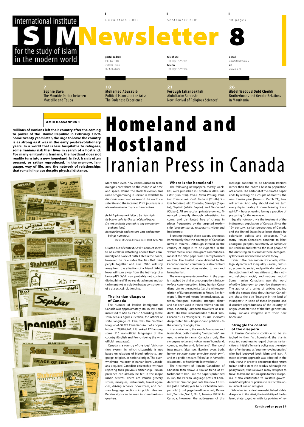 Homeland and Hostland Iranian Press in Canada