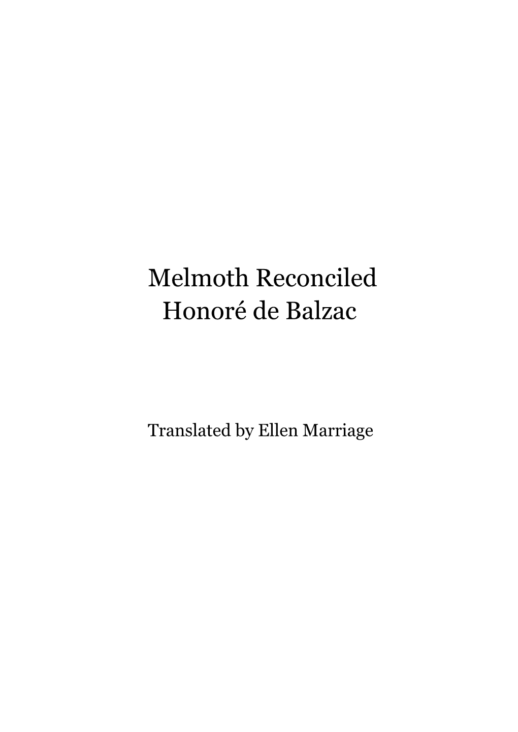 Melmoth Reconciled Honoré De Balzac