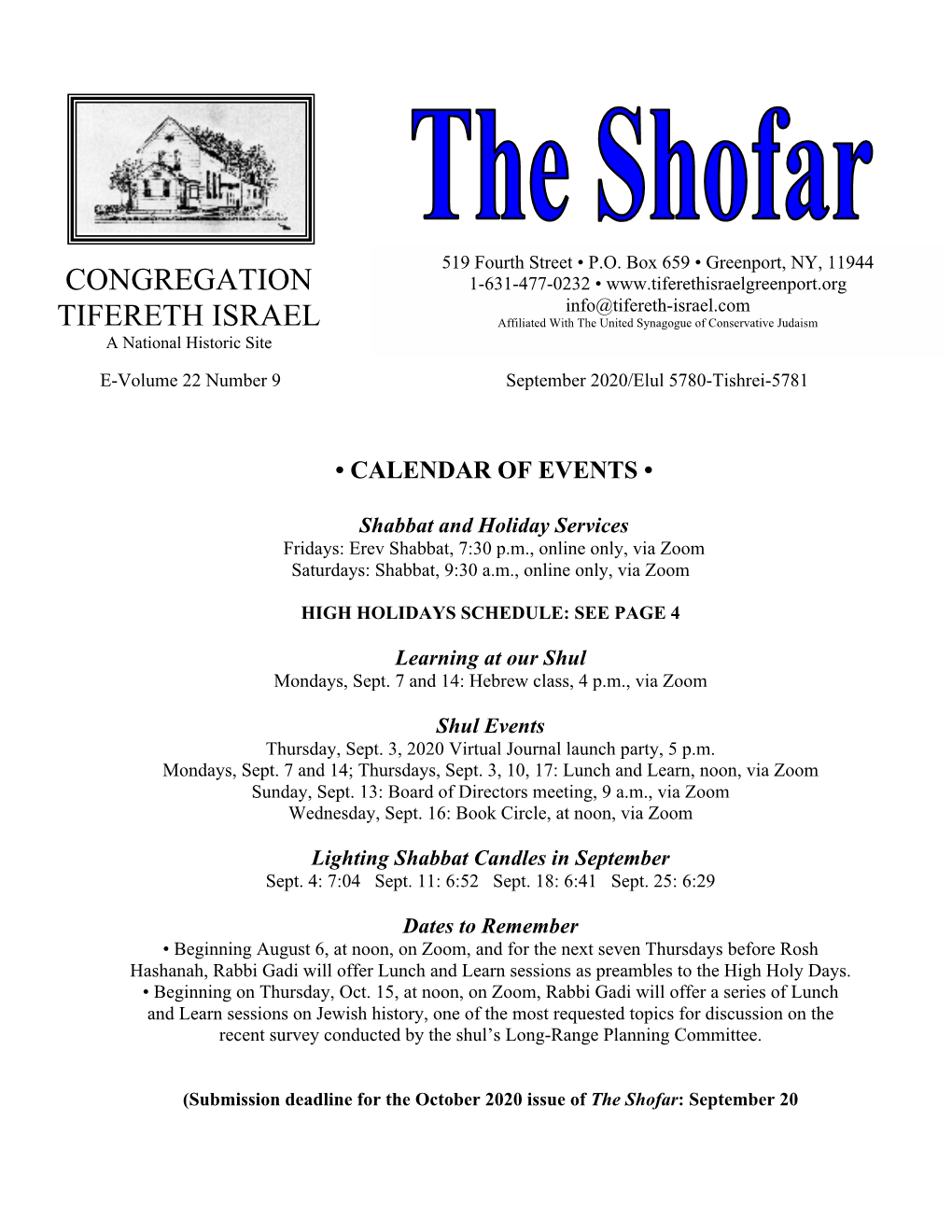 Shofar: September 20 from the Rabbi…