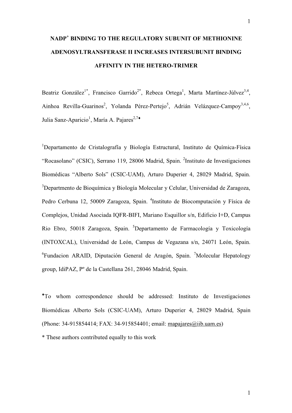 1 1 Nadp+ Binding to the Regulatory Subunit Of