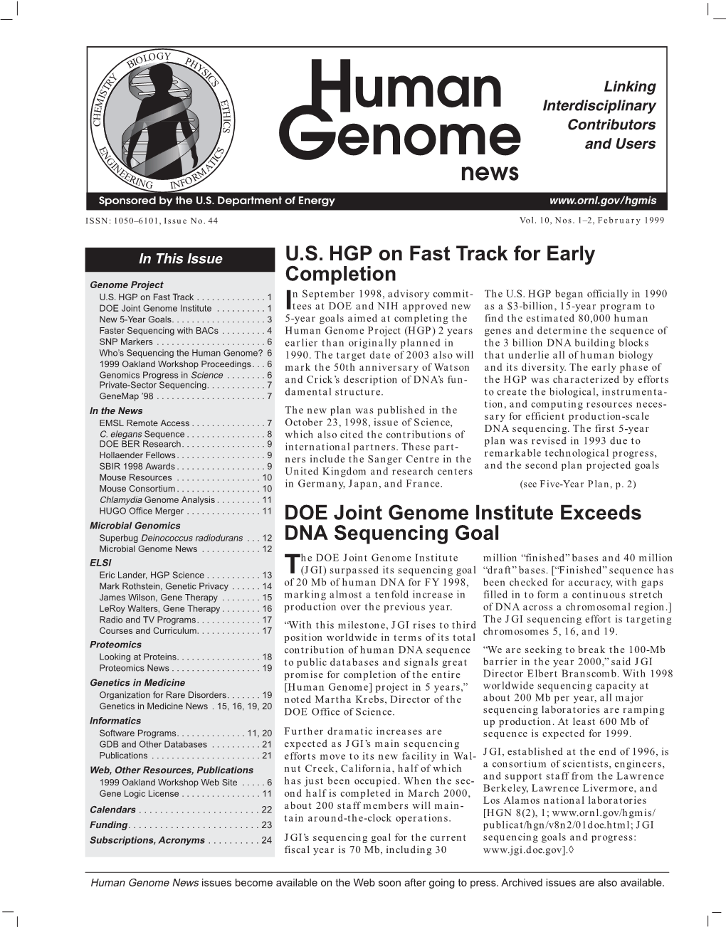 DOE Joint Genome Institute Exceeds DNA Sequencing Goal U.S. HGP