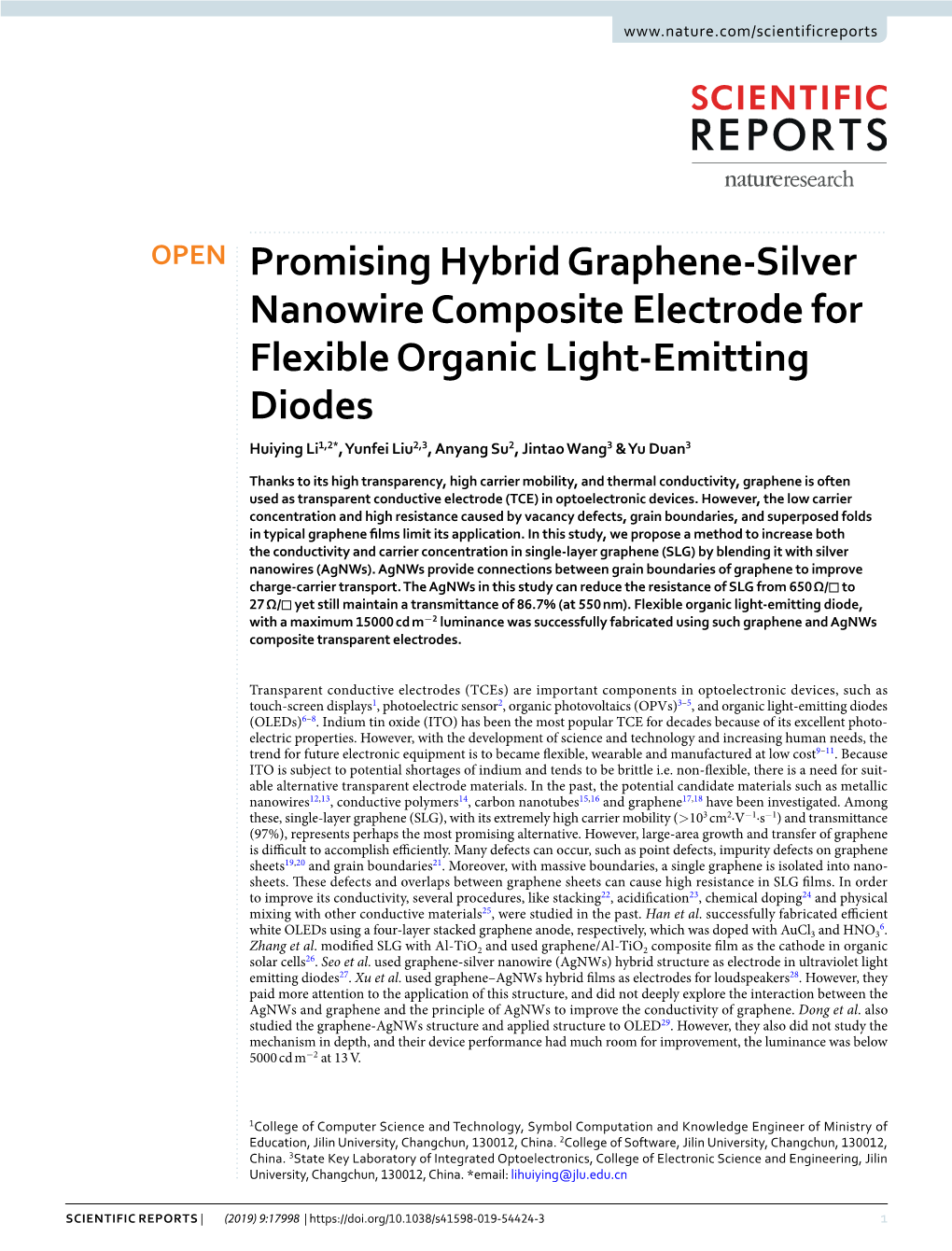 Promising Hybrid Graphene-Silver Nanowire Composite Electrode For