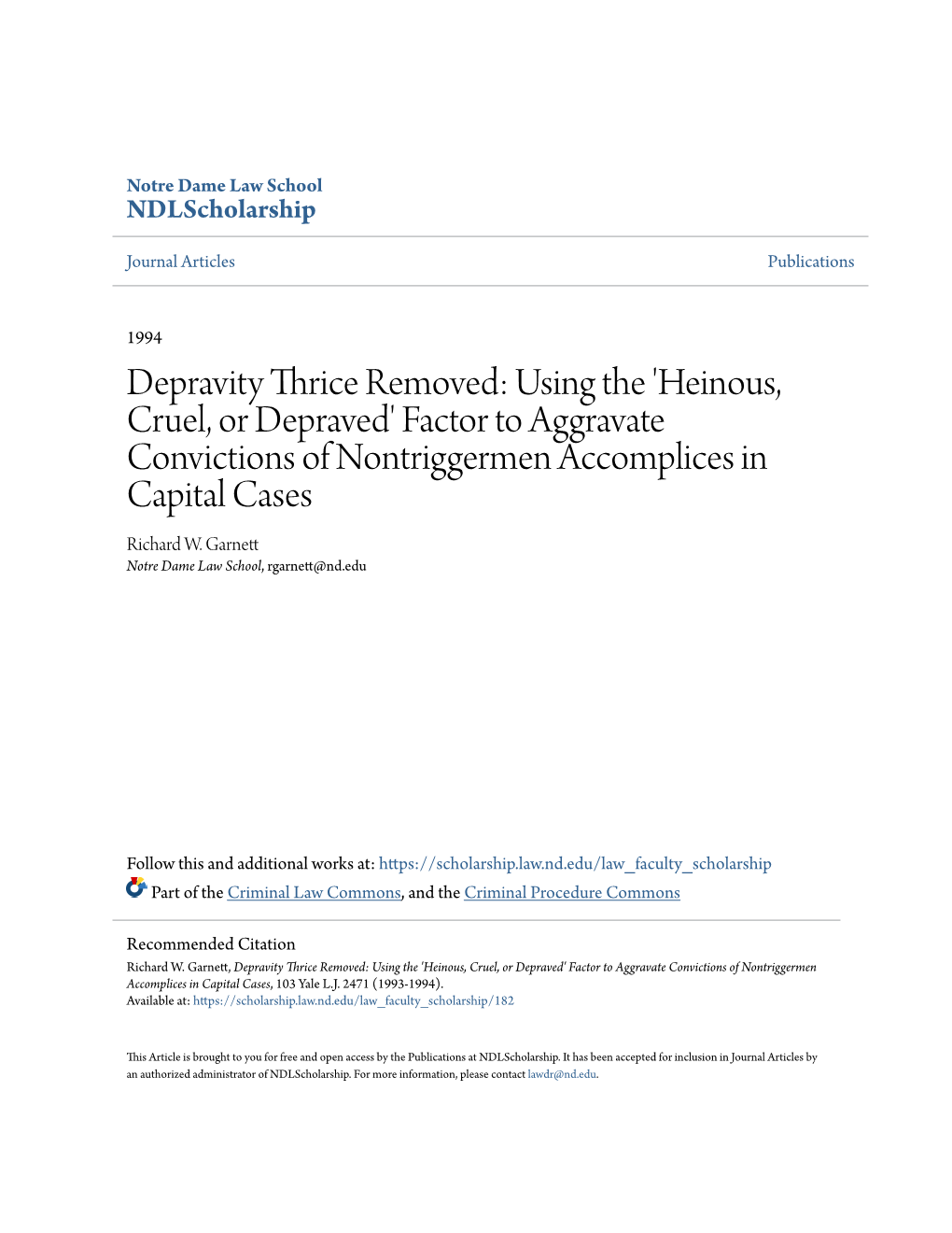 'Heinous, Cruel, Or Depraved' Factor to Aggravate Convictions of Nontriggermen Accomplices in Capital Cases Richard W