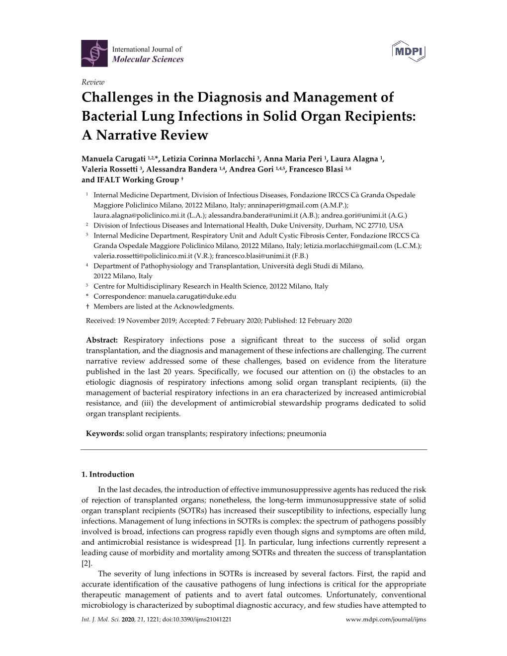 Challenges in the Diagnosis and Management of Bacterial Lung Infections in Solid Organ Recipients: a Narrative Review