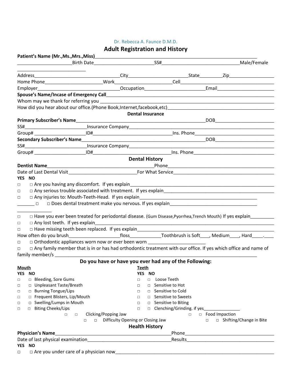 Adult Registration and History