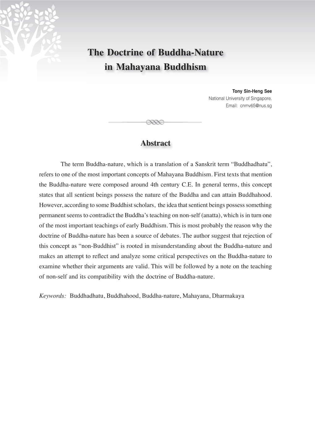 The Doctrine of Buddha-Nature in Mahayana Buddhism