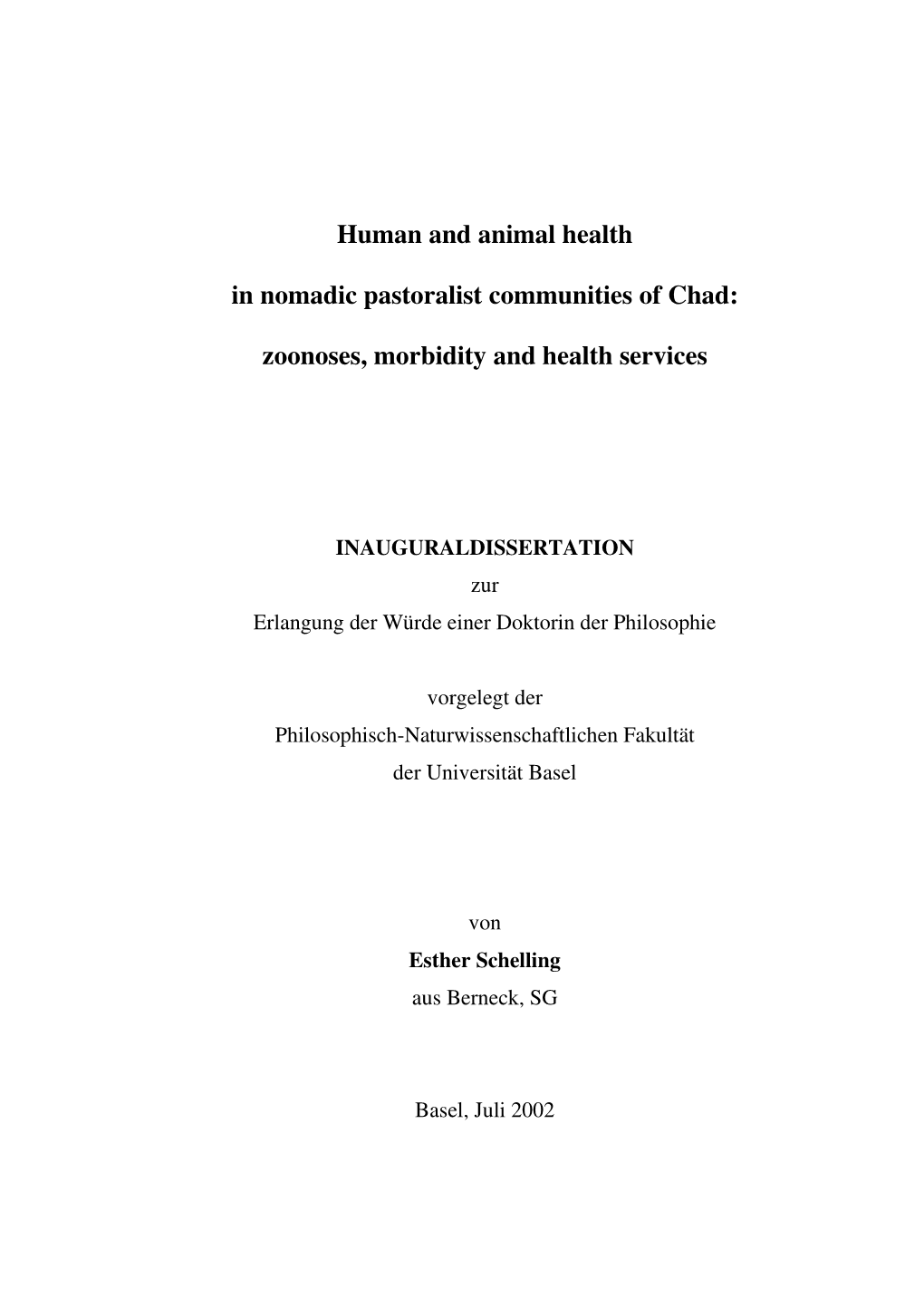 Human and Animal Health in Nomadic Pastoralist Communities of Chad