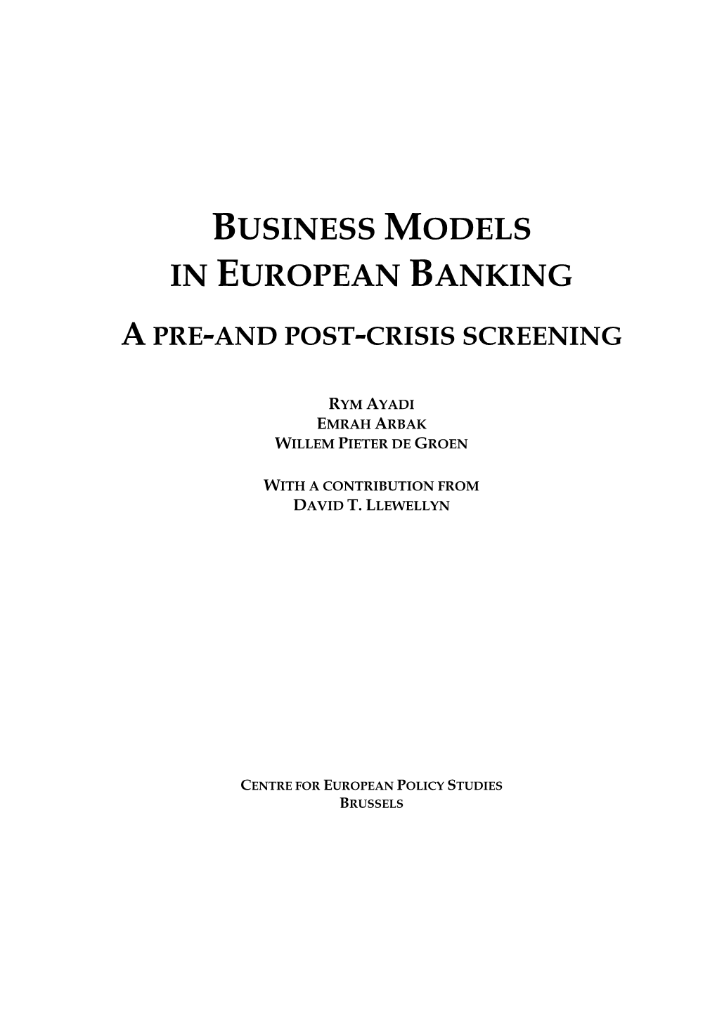 Business Models in European Banking