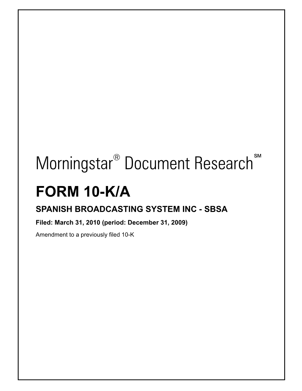 Morningstar Document Research FORM 10-K/A