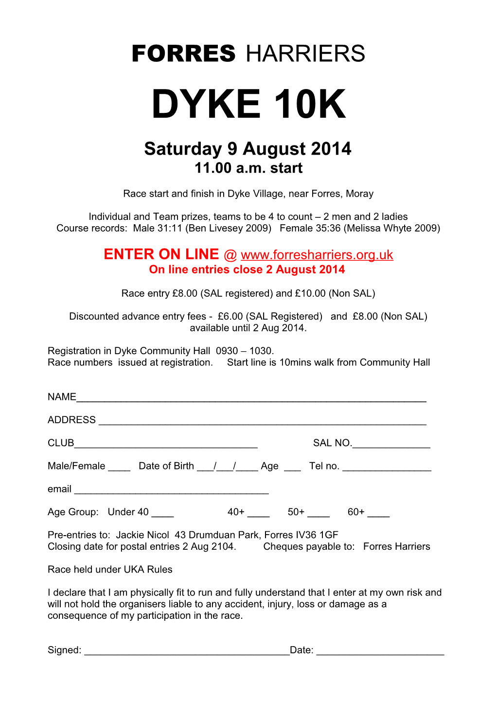 Race Start and Finish in Dyke Village, Near Forres, Moray