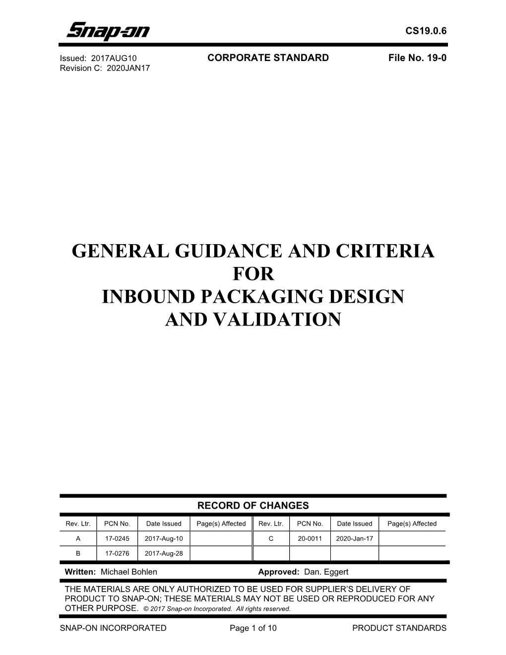 General Guidance and Criteria for Inbound Packaging Design and Validation