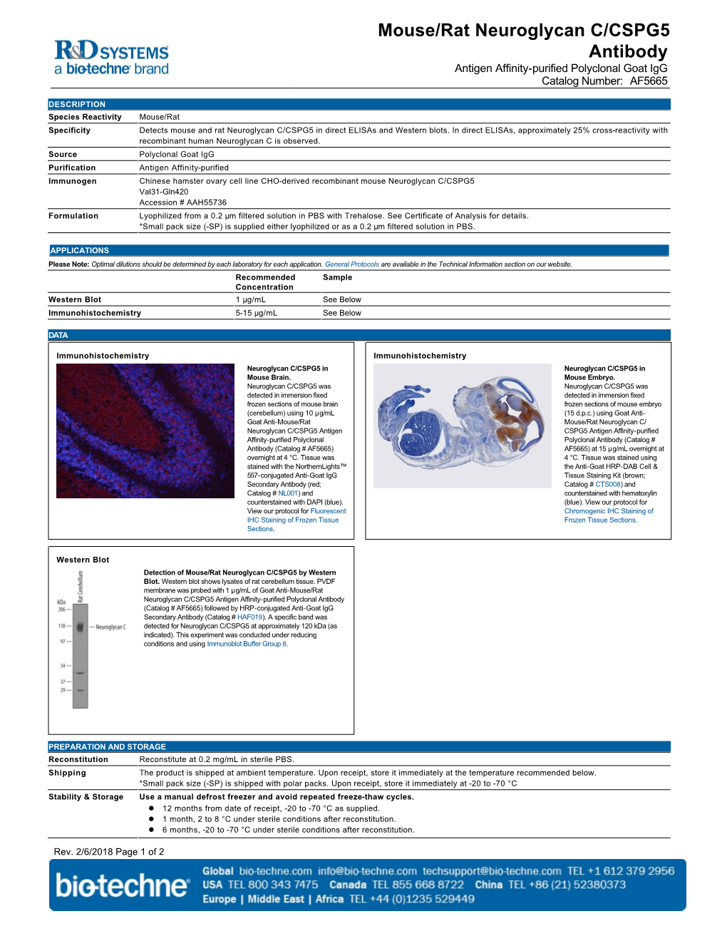 Mouse/Rat Neuroglycan C/CSPG5 Antibody Antigen Affinity-Purified Polyclonal Goat Igg Catalog Number: AF5665