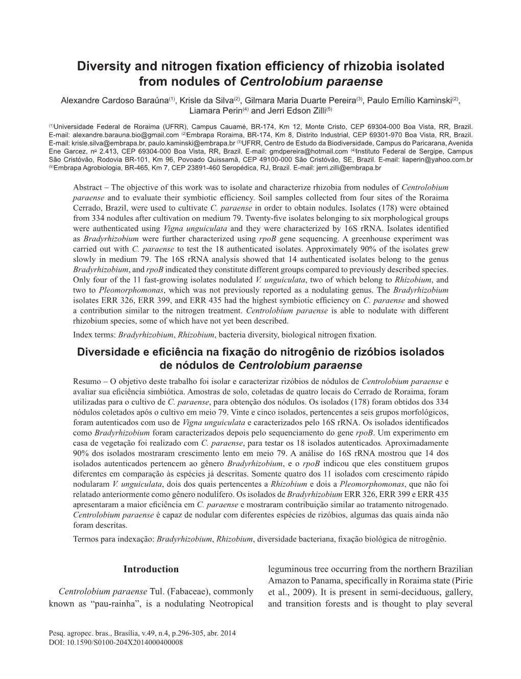 Diversity and Nitrogen Fixation Efficiency of Rhizobia Isolated From