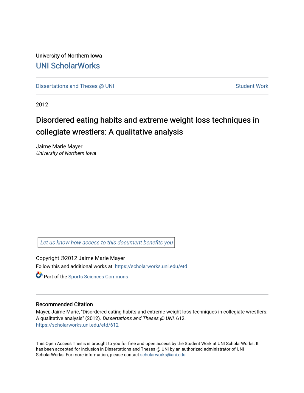 Disordered Eating Habits and Extreme Weight Loss Techniques in Collegiate Wrestlers: a Qualitative Analysis