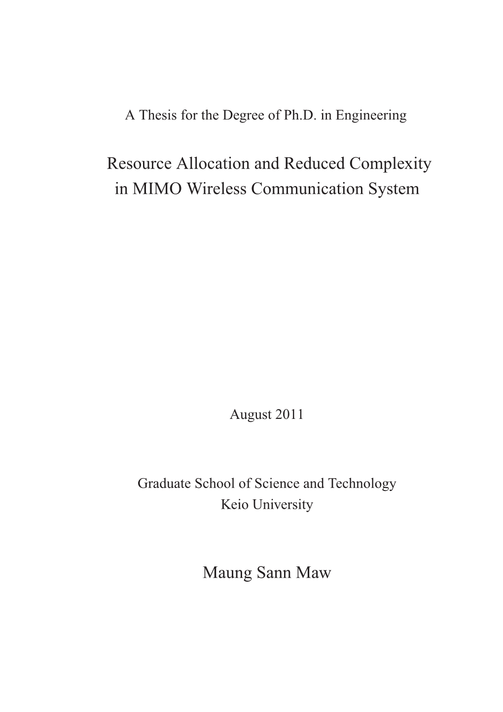Resource Allocation and Reduced Complexity in MIMO Wireless Communication System