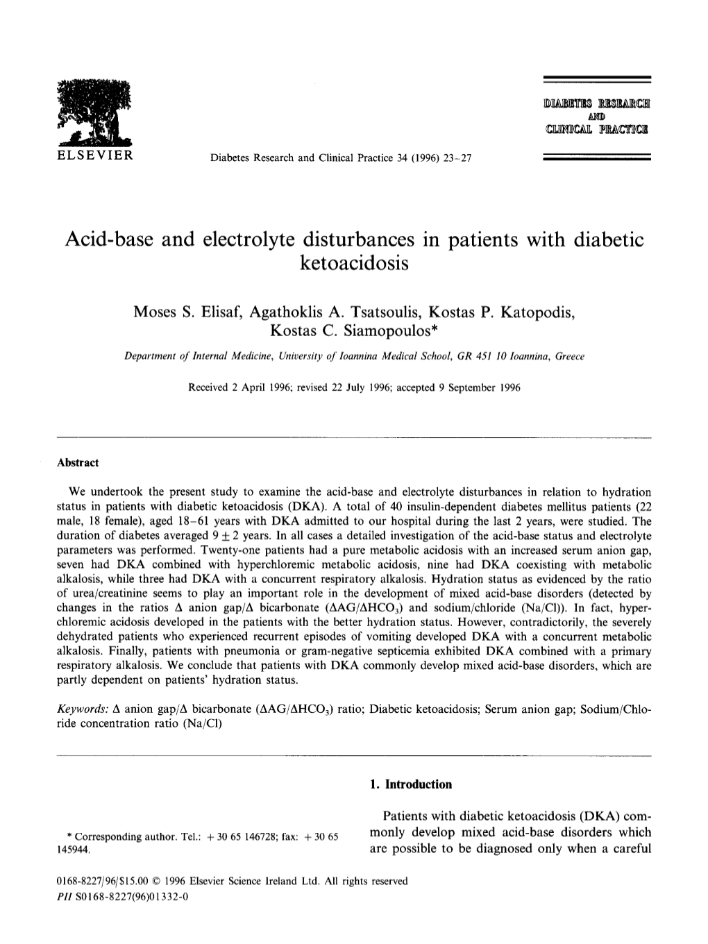 Acid-Base and Electrolyte Disturbances in Patients with Diabetic Ketoacidosis