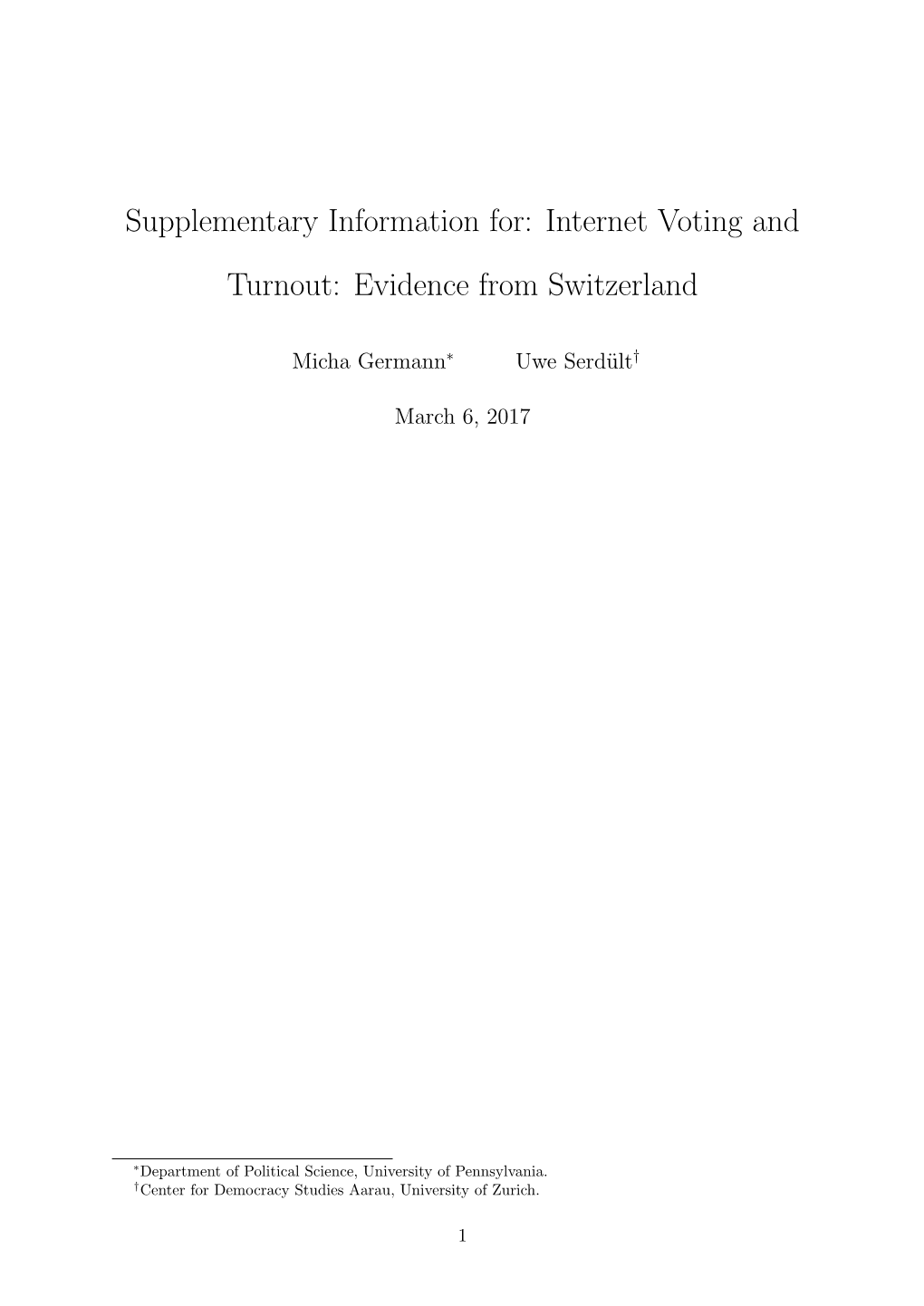 Internet Voting and Turnout: Evidence from Switzerland