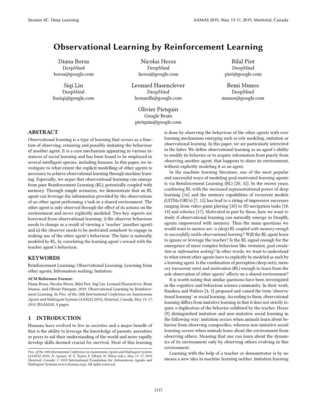 Observational Learning by Reinforcement Learning
