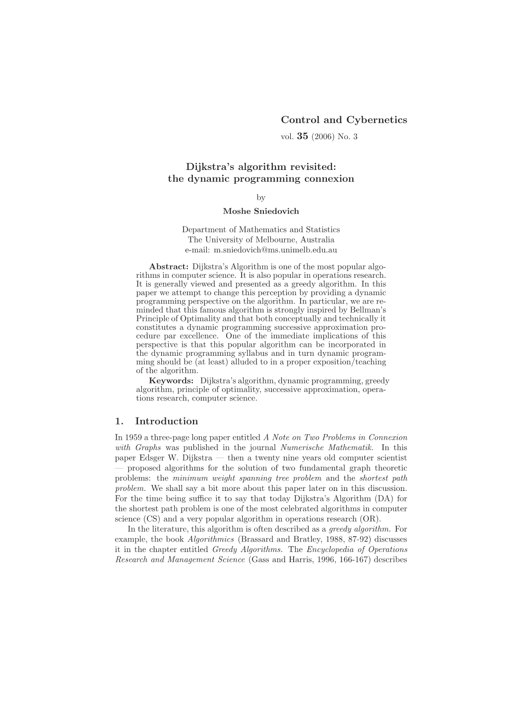 Dijkstra's Algorithm Revisited: the Dynamic Programming Connexion