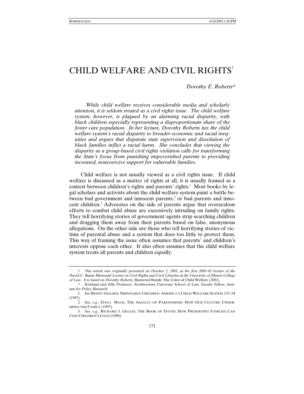 Child Welfare and Civil Rights†