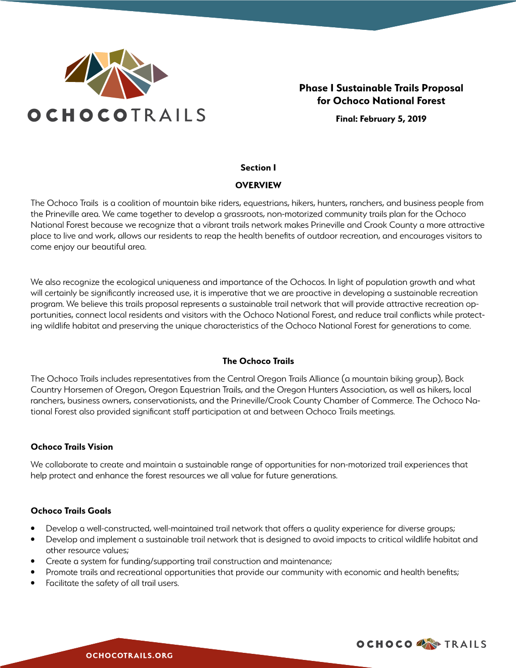 Phase I Sustainable Trails Proposal for Ochoco National Forest Final: February 5, 2019