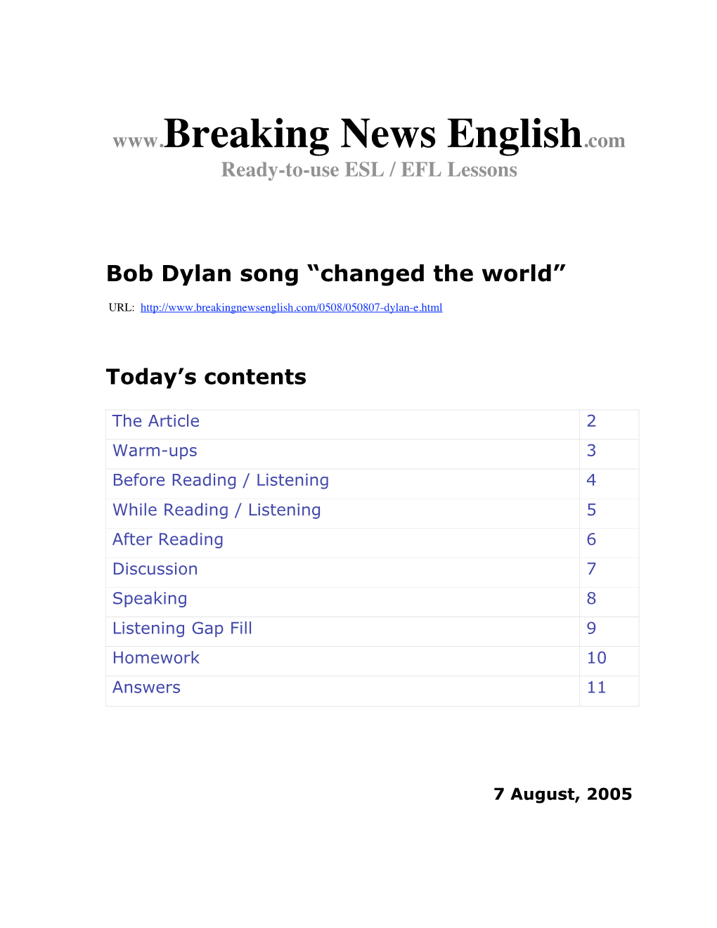 Bob Dylan Song “Changed the World”