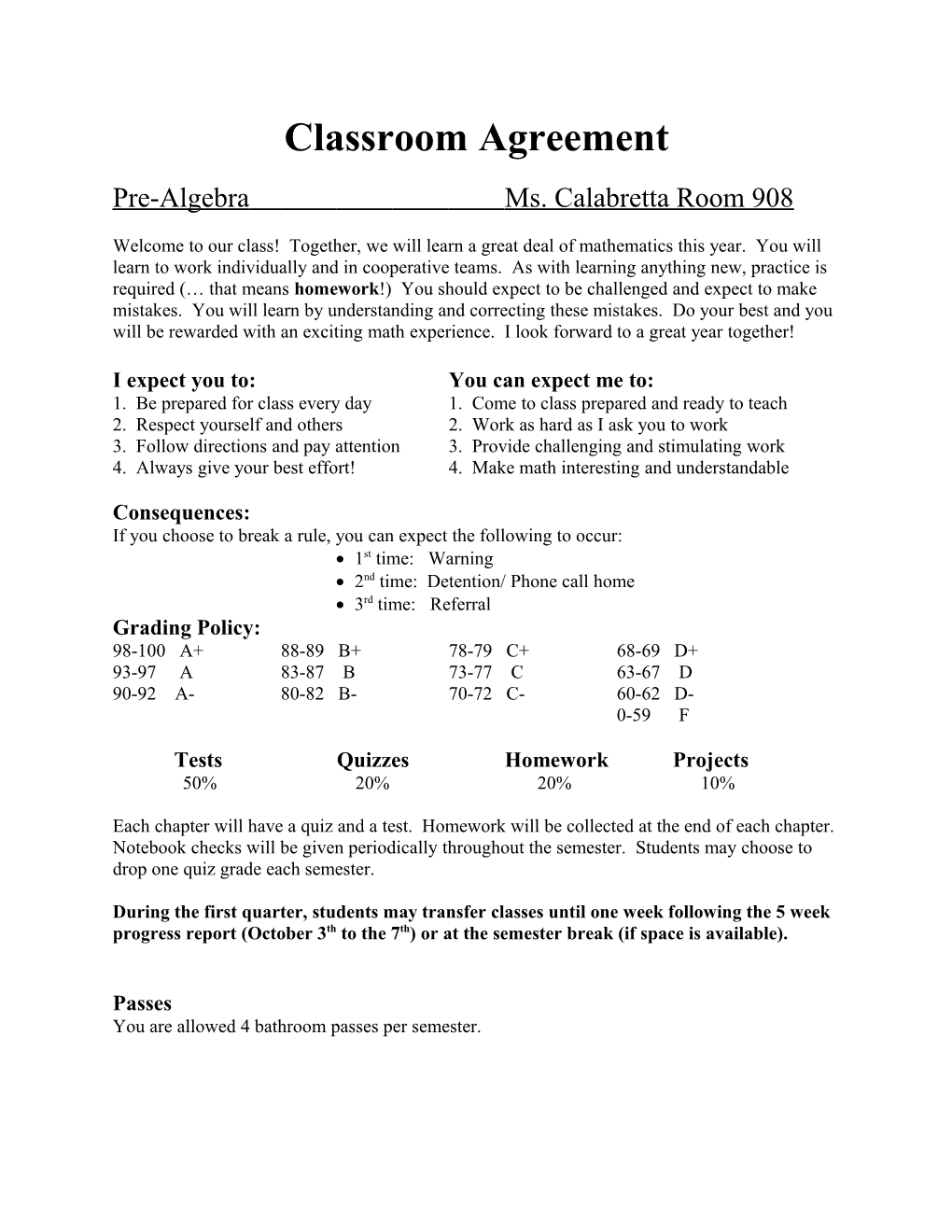 Classroom Agreement